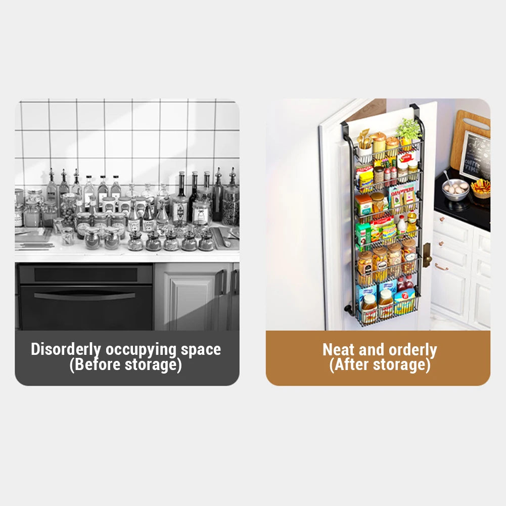 6-Tier Over The Door Pantry Organizer Metal Hanging Wall Mount Storage Shelf With Adjustable Basket For Bedroom Kitchen