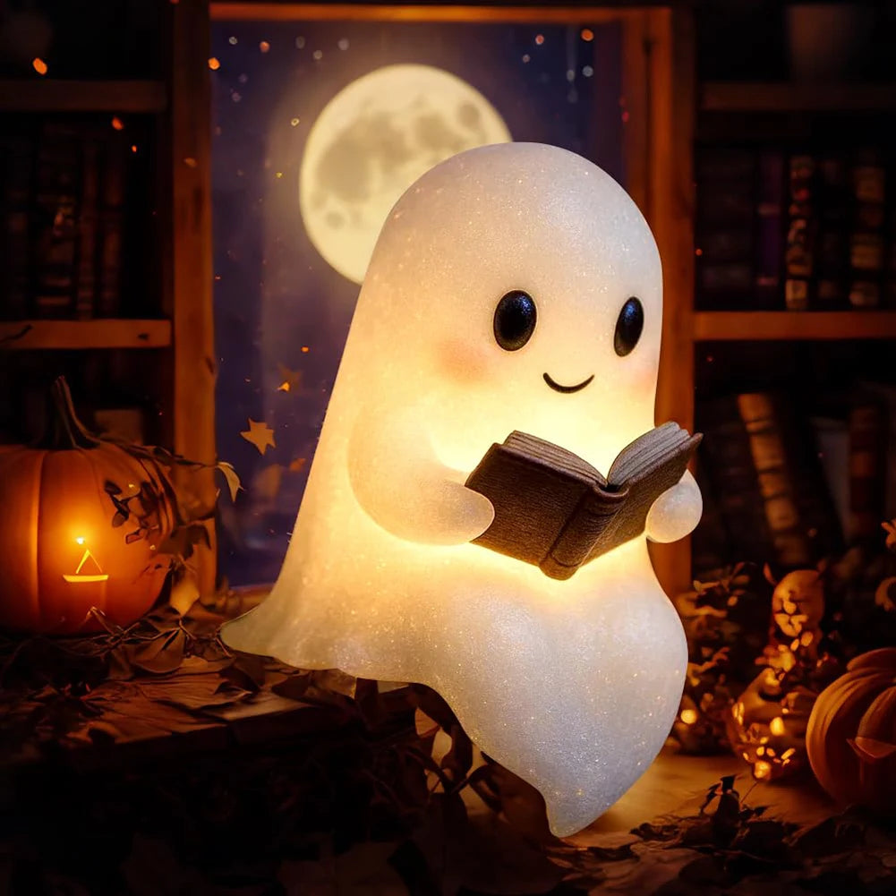 1/2Pcs Halloween Ghost Reading Book Lamp Cute Ghost Night Light Ghost Reading Night Light Halloween Decor for Bedroom Study Room