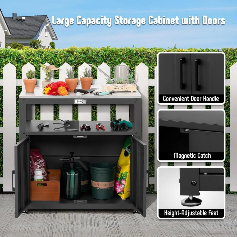Garden Potting Bench with Storage Cabinet,Outdoor Gardening Table & Work Bench for Plants, Horticulture,Outdoor Workstation with