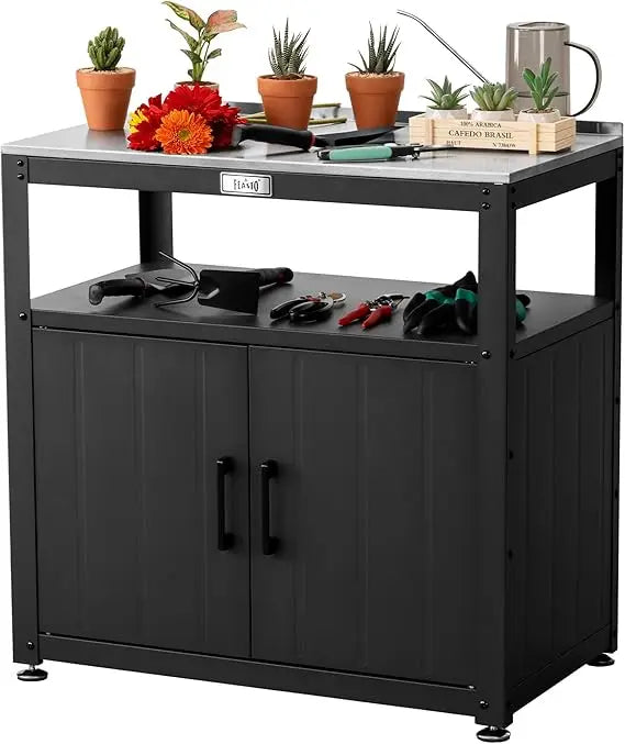 Garden Potting Bench with Storage Cabinet,Outdoor Gardening Table & Work Bench for Plants, Horticulture,Outdoor Workstation with