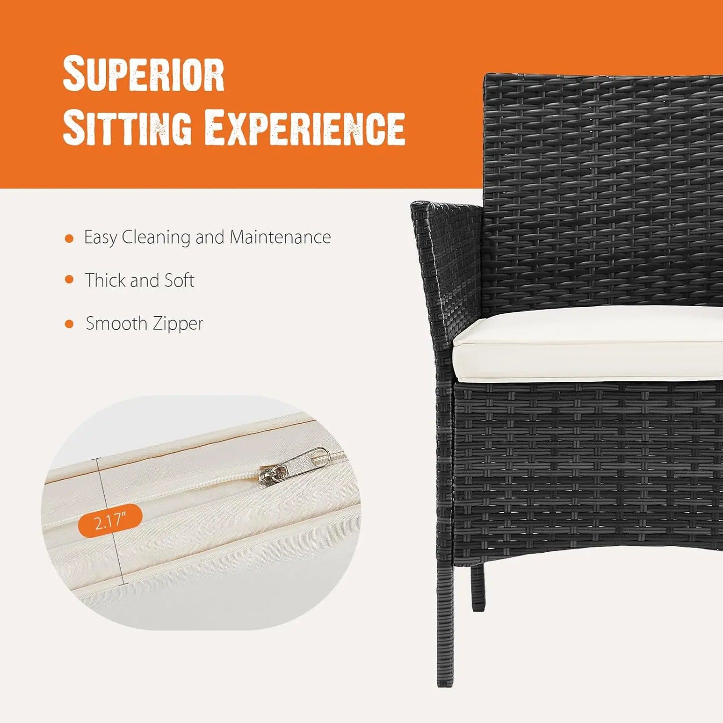 Outdoor Furniture with Soft Cushion and Glass Table,