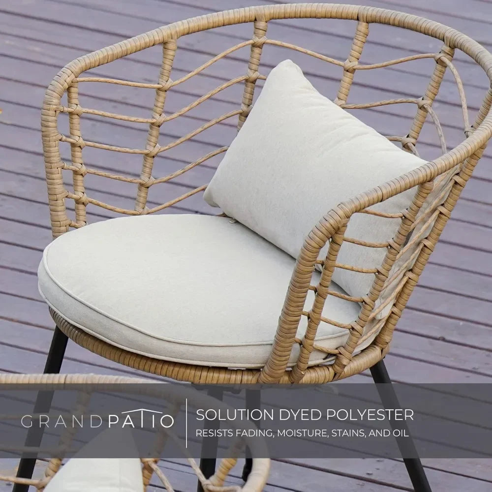 5-Piece Outdoor Dining Set, Patio Dining Table Chair Set, 1 Round Dining Table with Umbrella Hole and 4 Metal Frame Wicker
