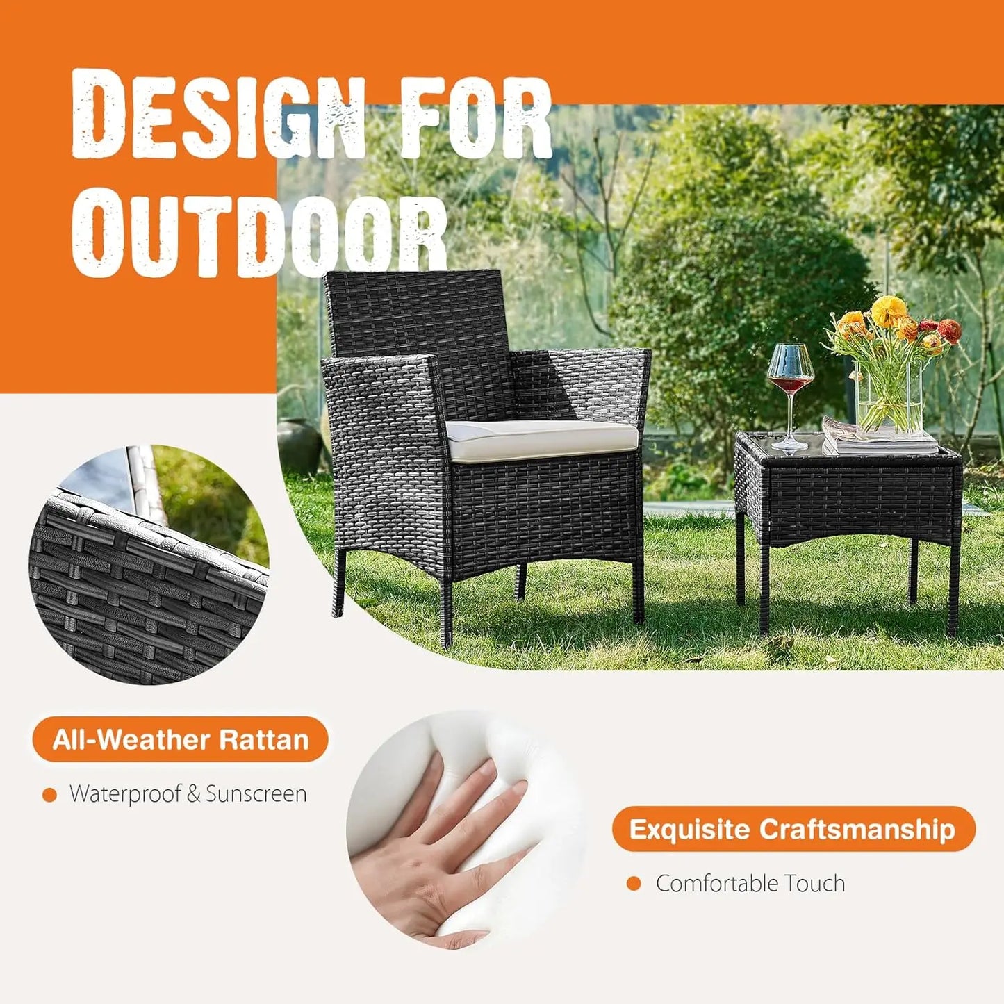 Outdoor Furniture with Soft Cushion and Glass Table,
