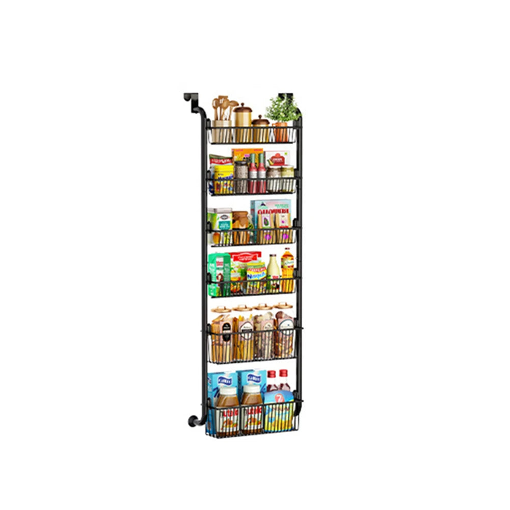 6-Tier Over The Door Pantry Organizer Metal Hanging Wall Mount Storage Shelf With Adjustable Basket For Bedroom Kitchen