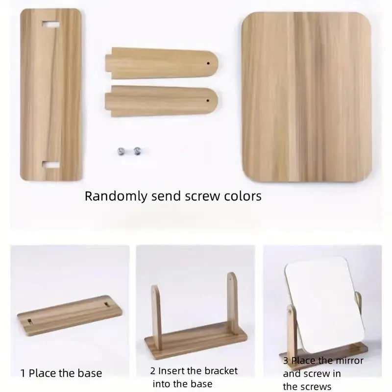 1pc Wooden Rotating Desktop Makeup Mirror, Vanity Mirror for Daily Skincare & Makeup, Bedroom Bathroom Mirror Decoration
