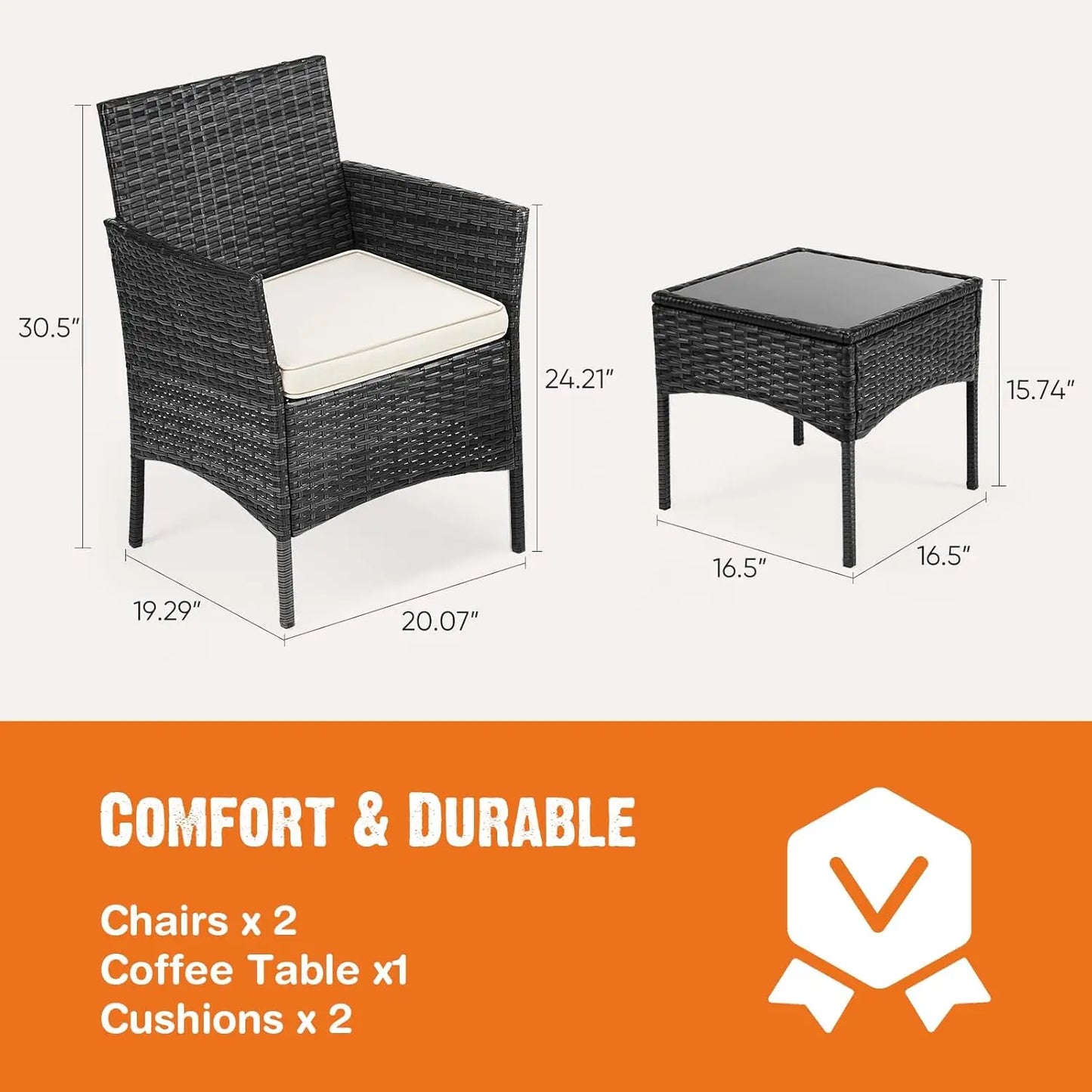 Outdoor Furniture with Soft Cushion and Glass Table,