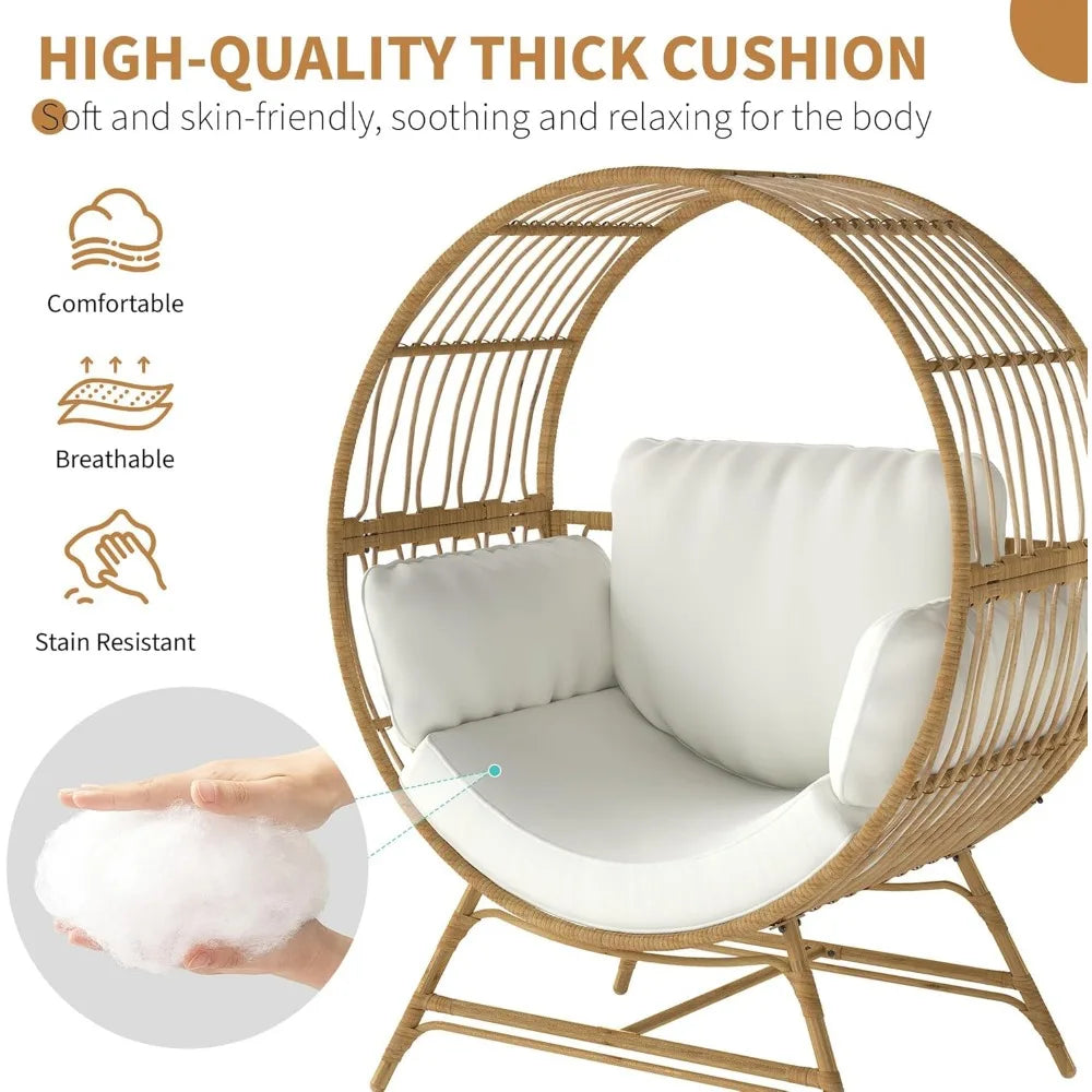 Egg Chair Outdoor Indoor, Oversized Rattan Chair with Thicken Cushion, 350LBS Capacity Wicker Patio Lounge Chair, Basket Chair f