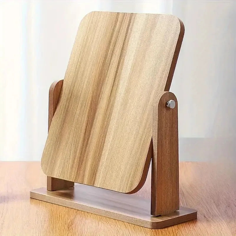 1pc Wooden Rotating Desktop Makeup Mirror, Vanity Mirror for Daily Skincare & Makeup, Bedroom Bathroom Mirror Decoration