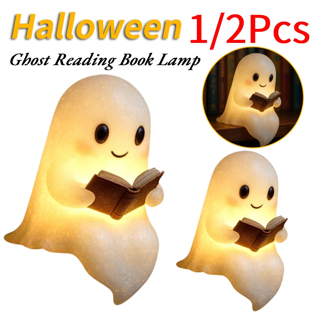 1/2Pcs Halloween Ghost Reading Book Lamp Cute Ghost Night Light Ghost Reading Night Light Halloween Decor for Bedroom Study Room