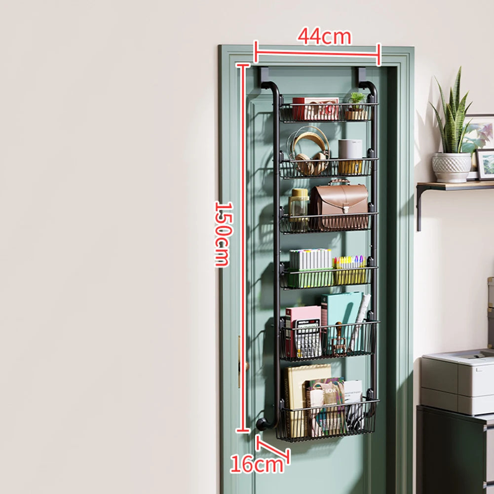 6-Tier Over The Door Pantry Organizer Metal Hanging Wall Mount Storage Shelf With Adjustable Basket For Bedroom Kitchen