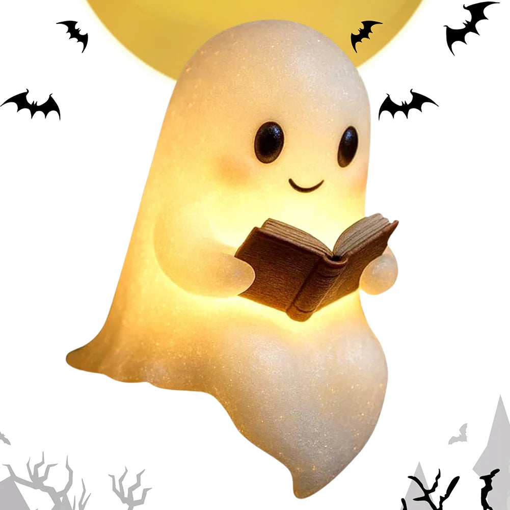 1/2Pcs Halloween Ghost Reading Book Lamp Cute Ghost Night Light Ghost Reading Night Light Halloween Decor for Bedroom Study Room