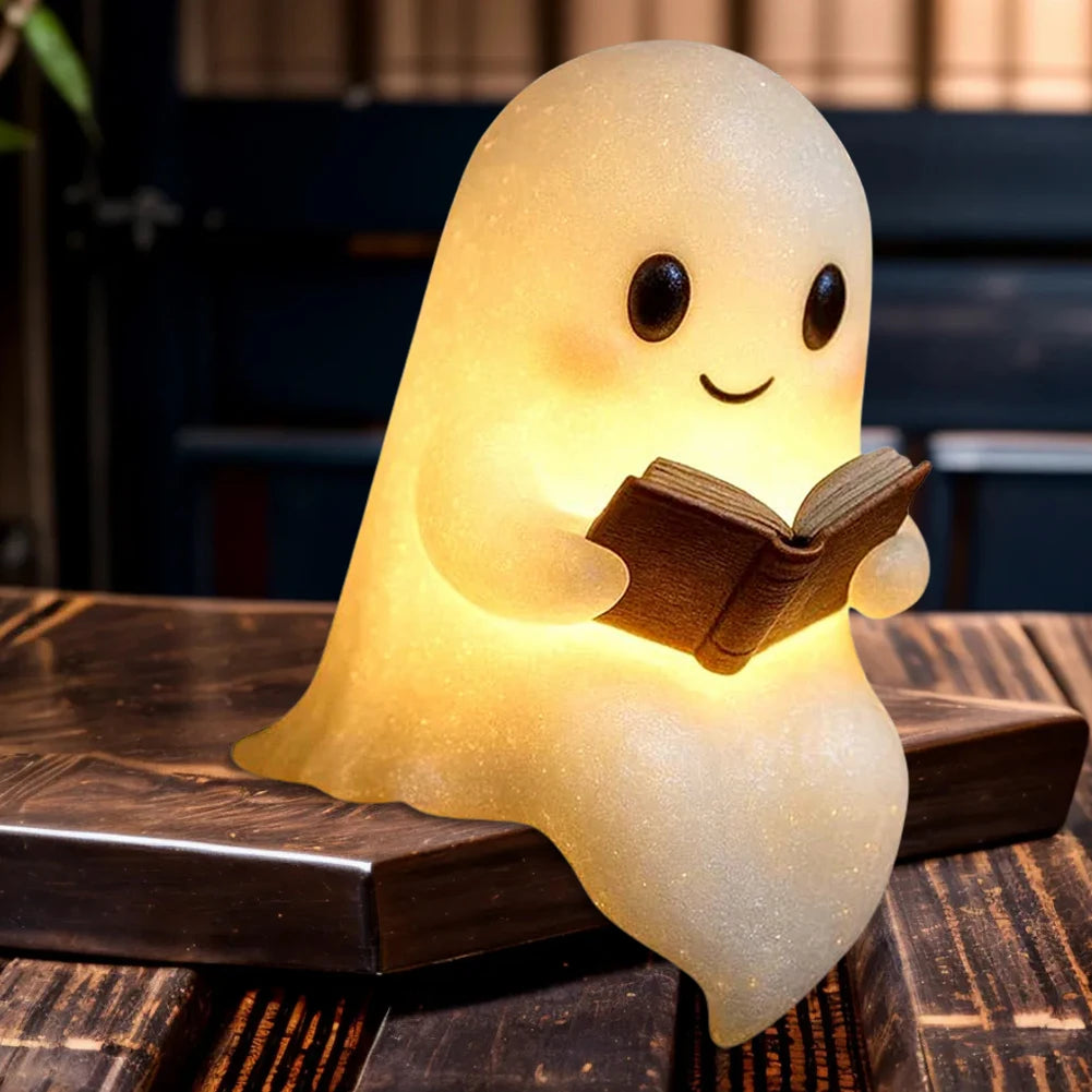 1/2Pcs Halloween Ghost Reading Book Lamp Cute Ghost Night Light Ghost Reading Night Light Halloween Decor for Bedroom Study Room