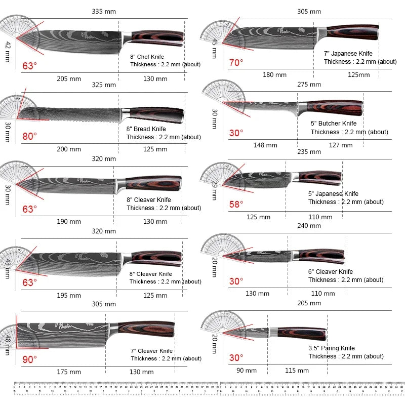 10 Pcs Japanese Chef Knife Set