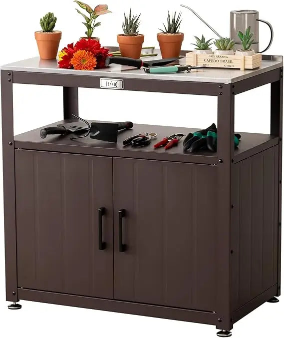 Garden Potting Bench with Storage Cabinet,Outdoor Gardening Table & Work Bench for Plants, Horticulture,Outdoor Workstation with