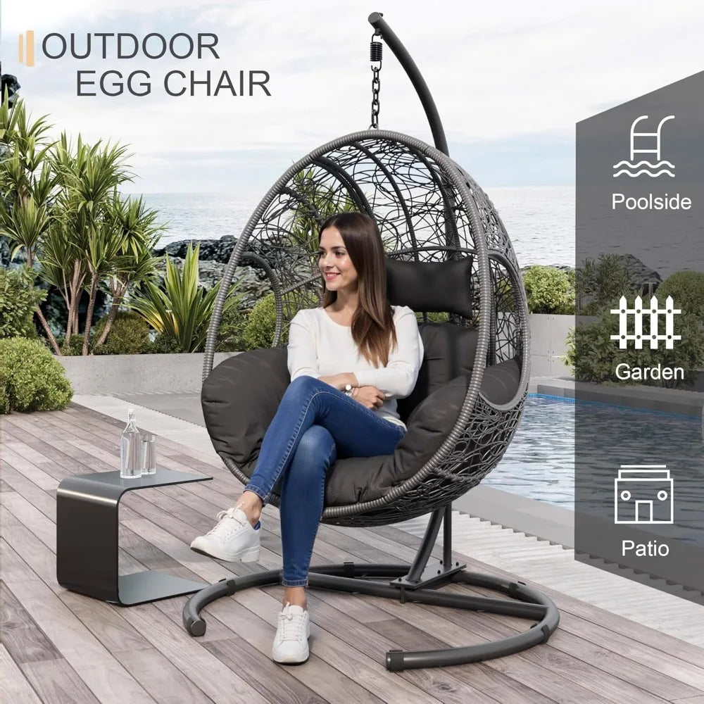 Oversized Hanging Egg Chair Outdoor Indoor, Wicker Swing Egg Chair with Stand 400lbs Capacity for Bedroom, Patio, Garden and Bal