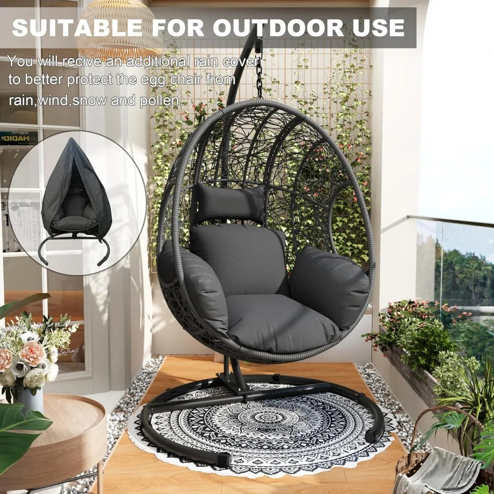 Oversized Hanging Egg Chair Outdoor Indoor, Wicker Swing Egg Chair with Stand 400lbs Capacity for Bedroom, Patio, Garden and Bal