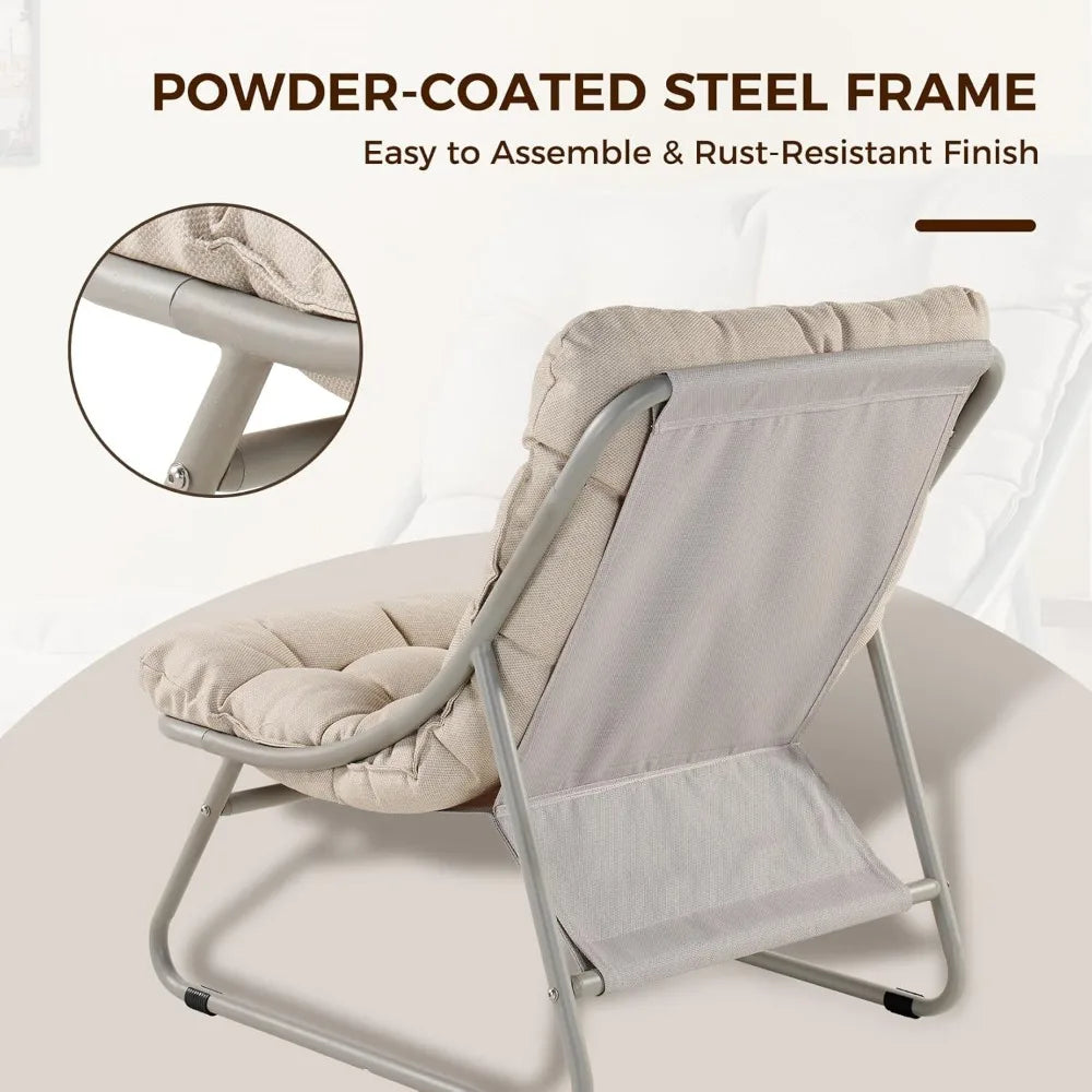 Outdoor Lounge Chair with Foot Stool, Comfy Sling Recliner Chair with Puffy Cushion and Foot Rest, Modern Patio Furniture Set f