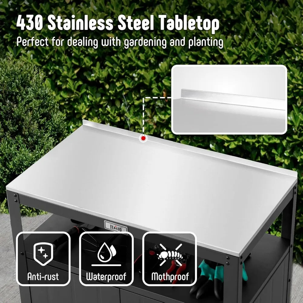 Garden Potting Bench with Storage Cabinet,Outdoor Gardening Table & Work Bench for Plants, Horticulture,Outdoor Workstation with
