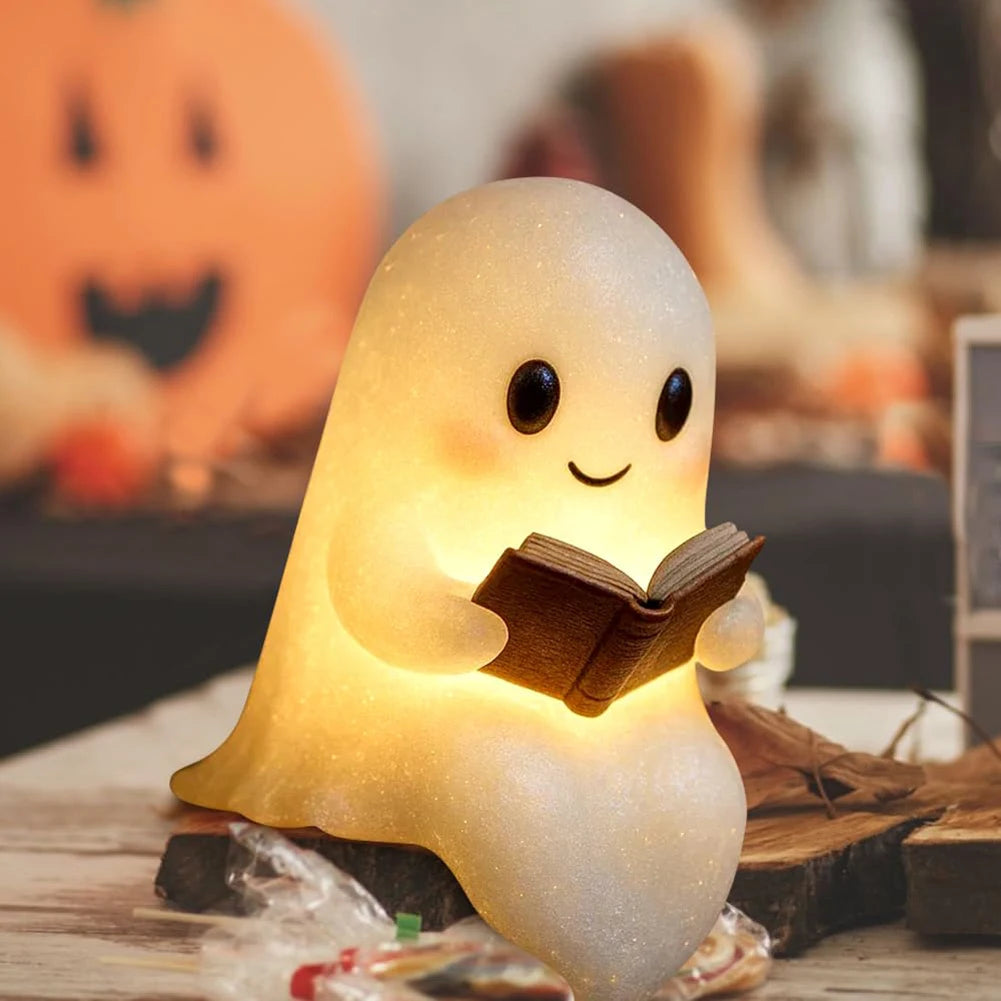 1/2Pcs Halloween Ghost Reading Book Lamp Cute Ghost Night Light Ghost Reading Night Light Halloween Decor for Bedroom Study Room