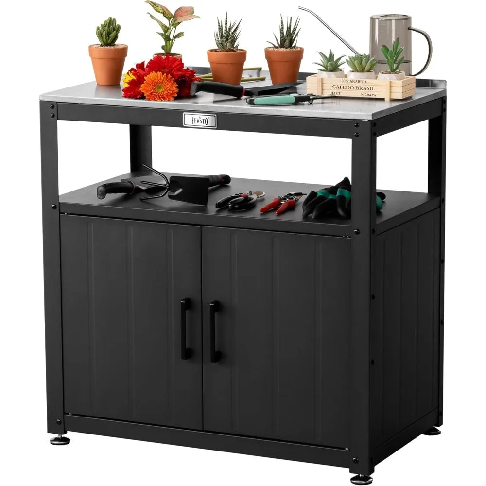 Garden Potting Bench with Storage Cabinet,Outdoor Gardening Table & Work Bench for Plants, Horticulture,Outdoor Workstation with