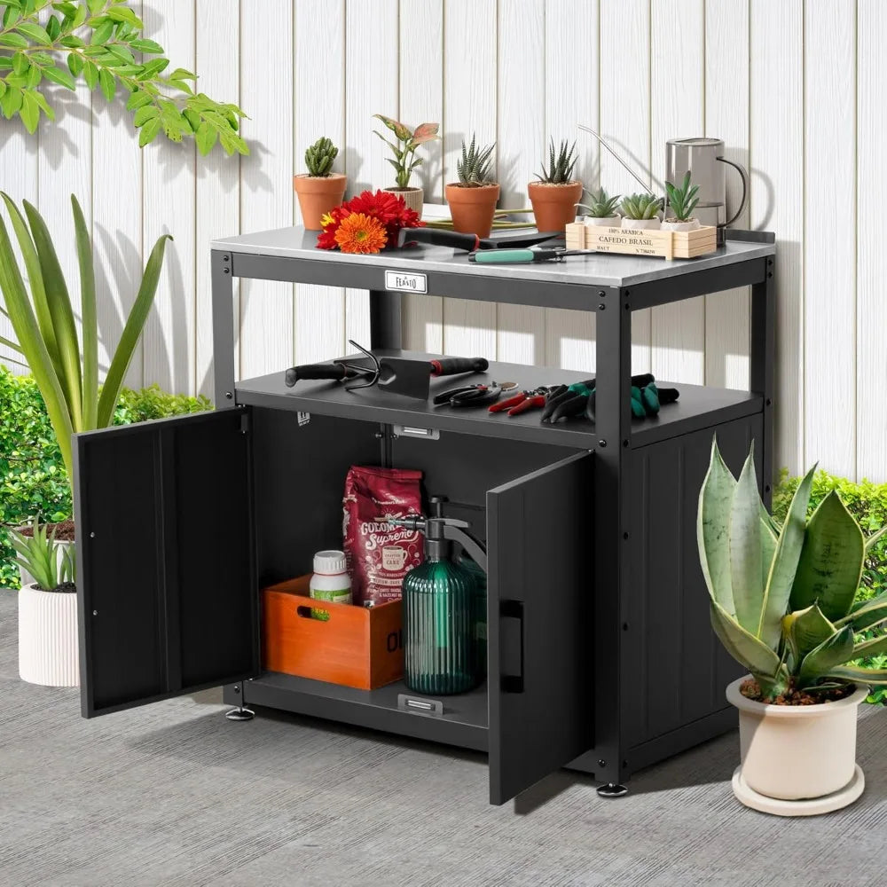 Garden Potting Bench with Storage Cabinet,Outdoor Gardening Table & Work Bench for Plants, Horticulture,Outdoor Workstation with