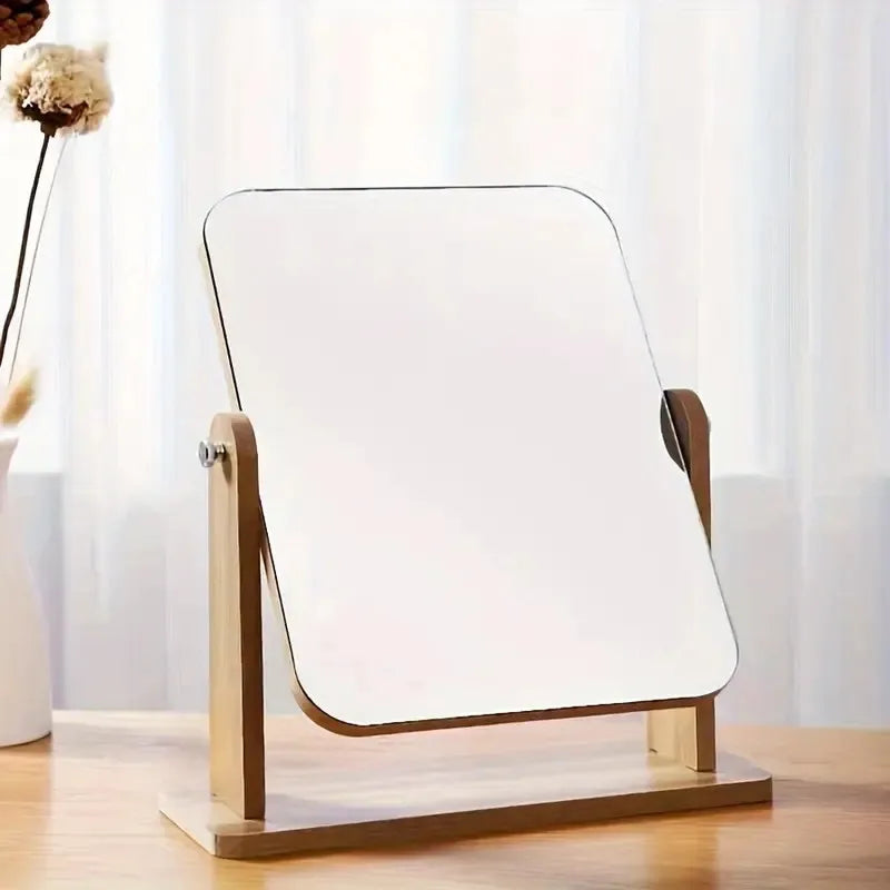 1pc Wooden Rotating Desktop Makeup Mirror, Vanity Mirror for Daily Skincare & Makeup, Bedroom Bathroom Mirror Decoration