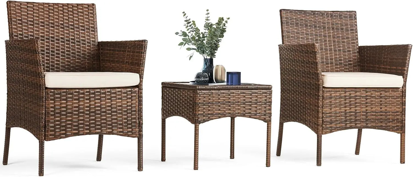 Outdoor Furniture with Soft Cushion and Glass Table,