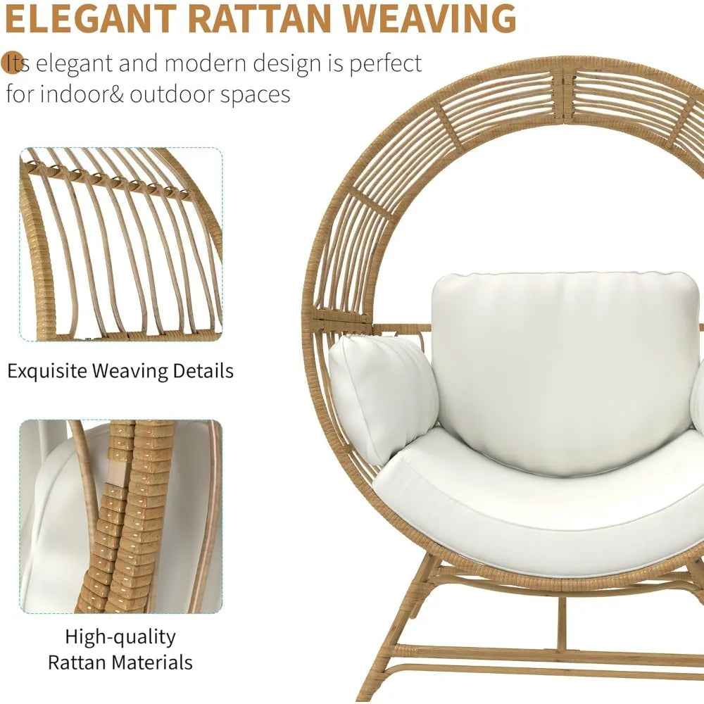 Egg Chair Outdoor Indoor, Oversized Rattan Chair with Thicken Cushion, 350LBS Capacity Wicker Patio Lounge Chair, Basket Chair f