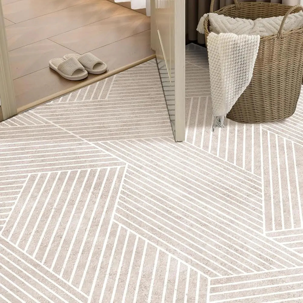 8X10 Washable Area Rug Beige, Geometric Neutral Design,