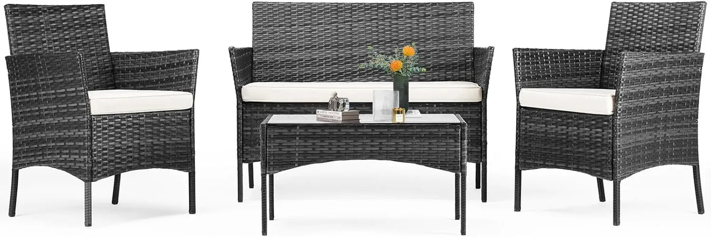 Outdoor Furniture with Soft Cushion and Glass Table,