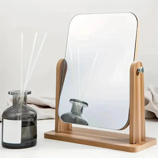 1pc Wooden Rotating Desktop Makeup Mirror, Vanity Mirror for Daily Skincare & Makeup, Bedroom Bathroom Mirror  Decoration