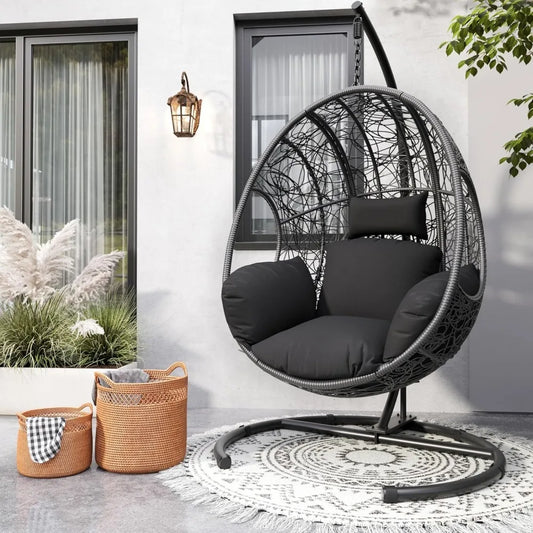 Oversized Hanging Egg Chair Outdoor Indoor, Wicker Swing Egg Chair with Stand 400lbs Capacity for Bedroom, Patio, Garden and Bal