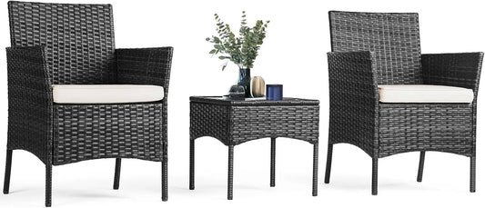 Outdoor Furniture with Soft Cushion and Glass Table,
