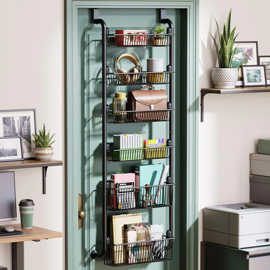 6-Tier Over The Door Pantry Organizer Metal Hanging Wall Mount Storage Shelf With Adjustable Basket For Bedroom Kitchen