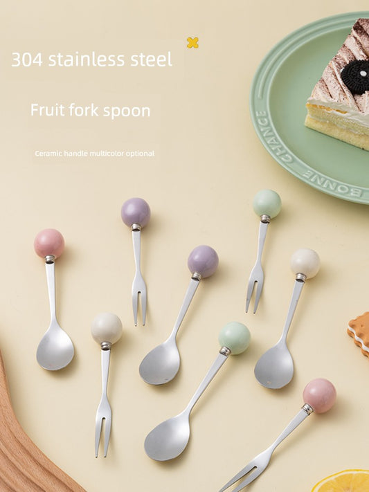 Macaron Color 304 Stainless Steel Fruit Fork Good-looking For Home Two-Tooth Dessert Pastry Fork Fruit Toothpick Moon Cake Fork