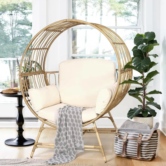 Egg Chair Outdoor Indoor, Oversized Rattan Chair with Thicken Cushion, 350LBS Capacity Wicker Patio Lounge Chair, Basket Chair f
