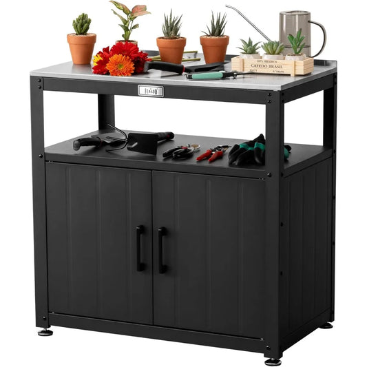 Garden Potting Bench with Storage Cabinet,Outdoor Gardening Table & Work Bench for Plants, Horticulture,Outdoor Workstation with